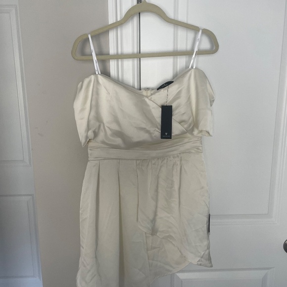 Lulus Always Celebrating Ivory Satin Off-the-shoulder Mini Dress White - Size L - Picture 2 of 3